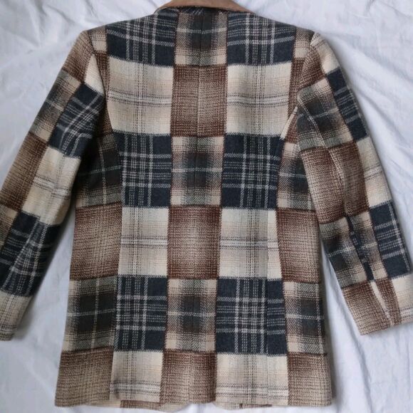 Vintage New York Style Wool Blend Patchwork Plaid Blazer Jacket Womens Small - Picture 9 of 12